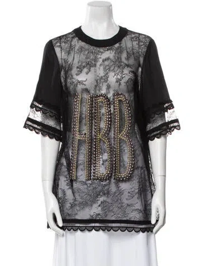 Pre-owned Elie Saab Lace Pattern Crew Neck Tunic In Black