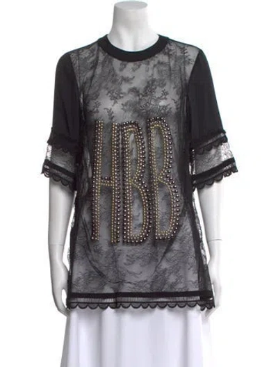 Pre-owned Elie Saab Lace Pattern Crew Neck Tunic W/ Tags In Black