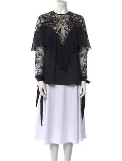 Pre-owned Elie Saab Lace Pattern Crew Neck Tunic W/ Tags In Black