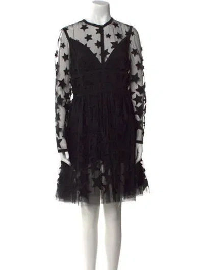 Pre-owned Elie Saab Lace Pattern Knee-length Dress In Black