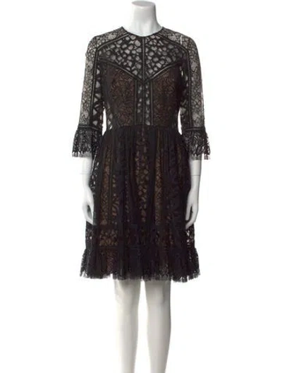 Pre-owned Elie Saab Lace Pattern Knee-length Dress In Black