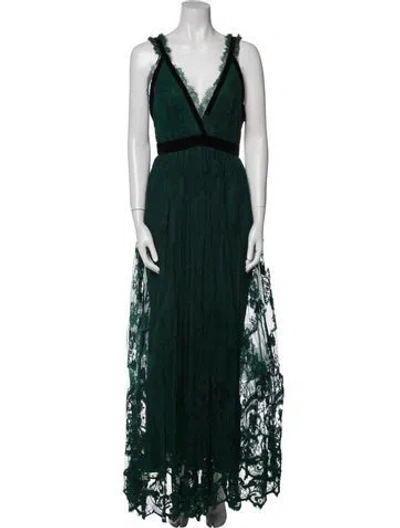 Pre-owned Elie Saab Lace Pattern Long Dress In Green