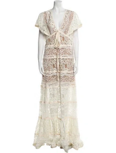 Pre-owned Elie Saab Lace Pattern Long Dress In Neutral