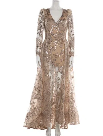 Pre-owned Elie Saab Lace Pattern Long Dress In Neutral