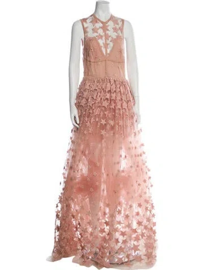 Pre-owned Elie Saab Lace Pattern Long Dress In Pink