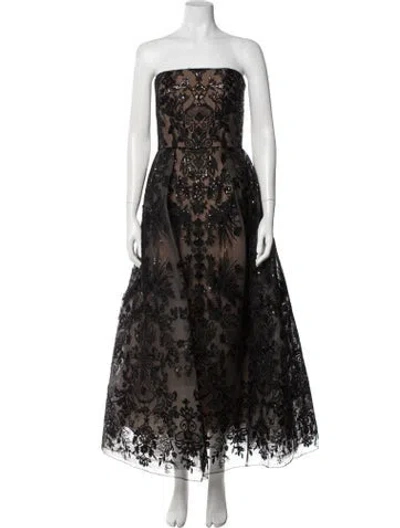 Pre-owned Elie Saab Lace Pattern Long Dress W/ Tags In Black