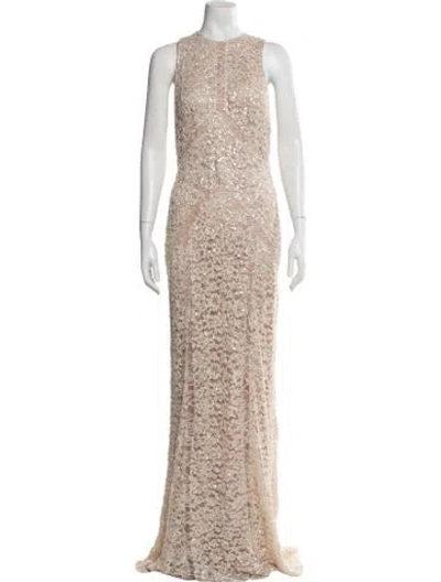 Pre-owned Elie Saab Lace Pattern Long Dress W/ Tags In Neutral