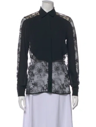 Pre-owned Elie Saab Lace Pattern Long Sleeve Blouse In Blue
