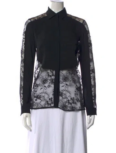 Pre-owned Elie Saab Lace Pattern Long Sleeve Blouse In Blue