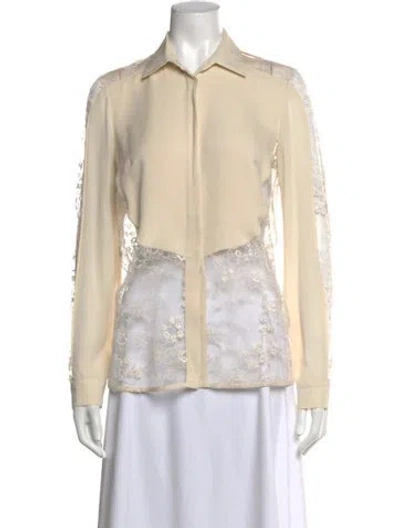 Pre-owned Elie Saab Lace Pattern Long Sleeve Blouse In Neutrals