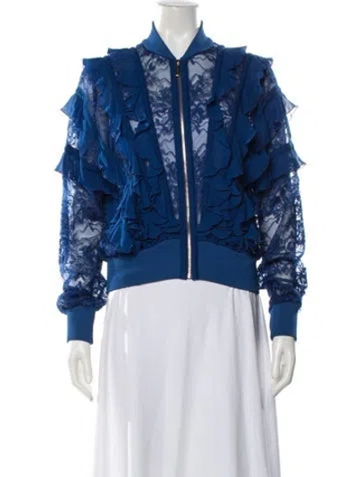 Pre-owned Elie Saab Lace Pattern Long Sleeve Top In Blue