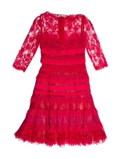 Pre-owned Elie Saab Lace Pattern Midi Length Dress In Red