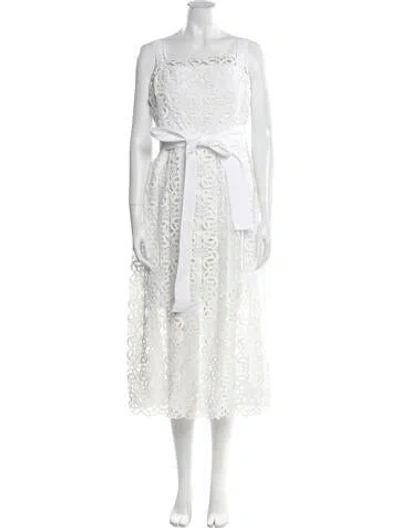 Pre-owned Elie Saab Lace Pattern Midi Length Dress In White