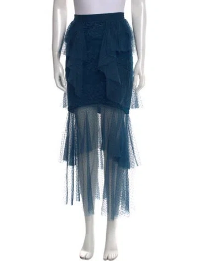 Pre-owned Elie Saab Lace Pattern Midi Length Skirt W/ Tags In Blue