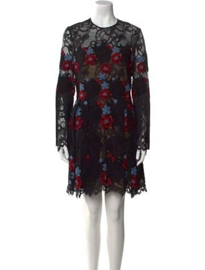 Pre-owned Elie Saab Lace Pattern Mini Dress In Black
