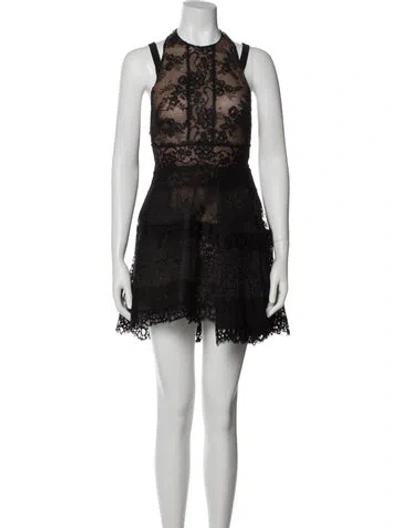 Pre-owned Elie Saab Lace Pattern Mini Dress In Black