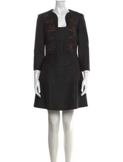 Pre-owned Elie Saab Lace Pattern Mini Dress In Black