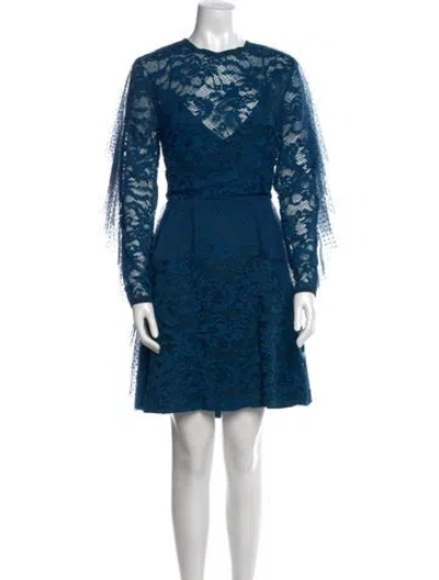 Pre-owned Elie Saab Lace Pattern Mini Dress In Blue