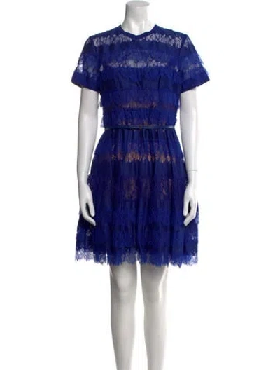 Pre-owned Elie Saab Lace Pattern Mini Dress In Blue