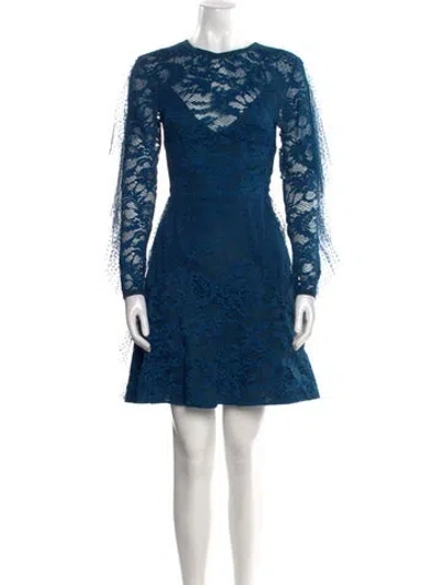 Pre-owned Elie Saab Lace Pattern Mini Dress In Blue