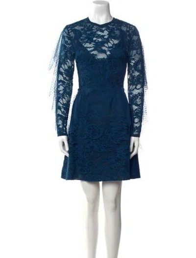Pre-owned Elie Saab Lace Pattern Mini Dress In Blue