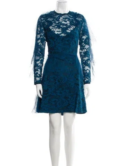 Pre-owned Elie Saab Lace Pattern Mini Dress In Blue