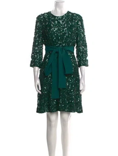 Pre-owned Elie Saab Lace Pattern Mini Dress In Green