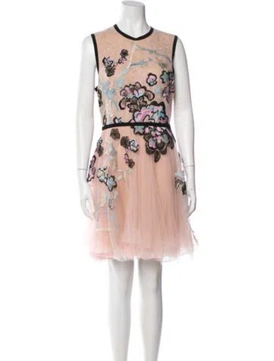 Pre-owned Elie Saab Lace Pattern Mini Dress In Pink
