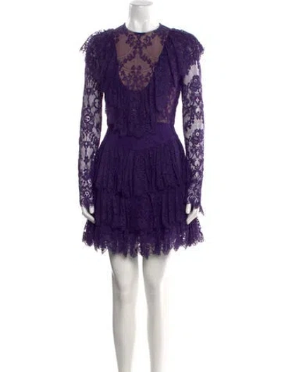 Pre-owned Elie Saab Lace Pattern Mini Dress In Purple