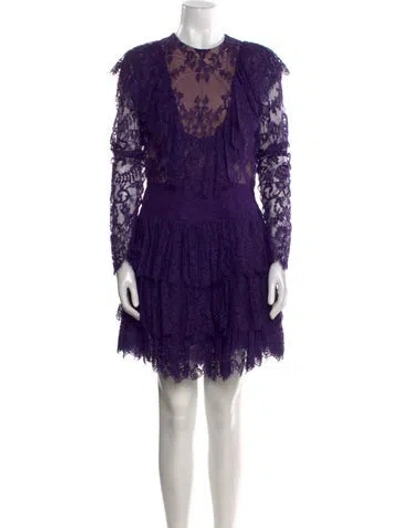 Pre-owned Elie Saab Lace Pattern Mini Dress In Purple