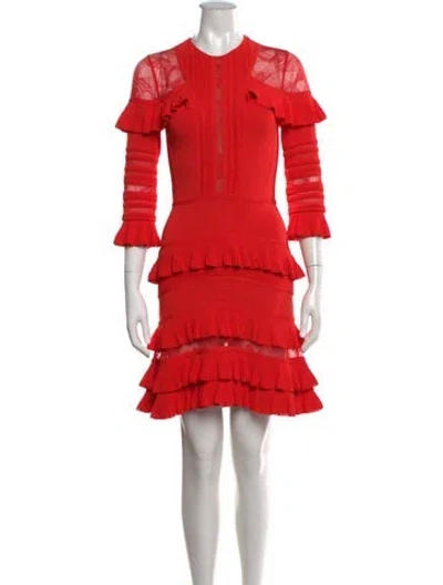 Pre-owned Elie Saab Lace Pattern Mini Dress In Red
