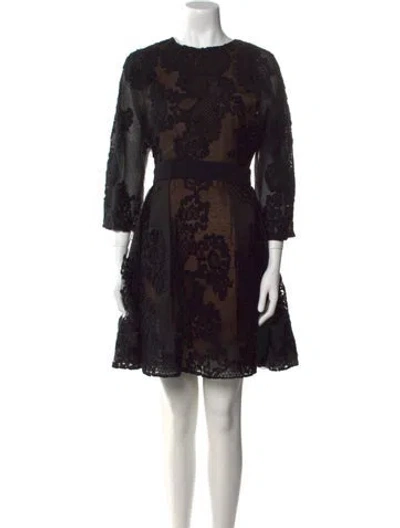Pre-owned Elie Saab Lace Pattern Mini Dress W/ Tags In Black
