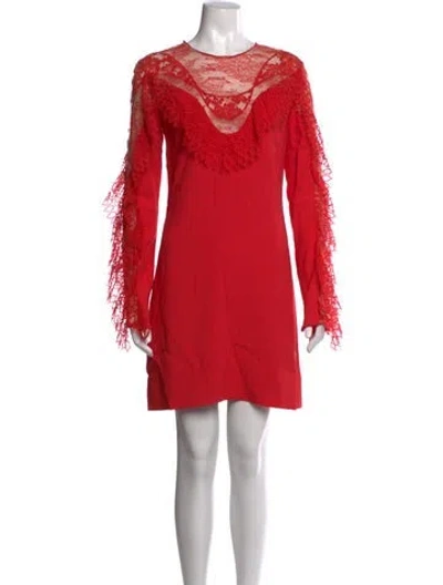 Pre-owned Elie Saab Lace Pattern Mini Dress W/ Tags In Red