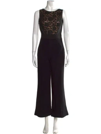Pre-owned Elie Saab Lace Pattern Scoop Neck Jumpsuit In Black