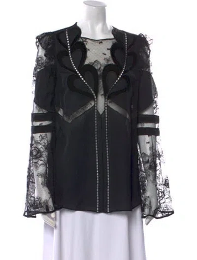Pre-owned Elie Saab Lace Pattern Square Neckline Blouse W/ Tags In Black