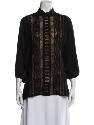 Pre-owned Elie Saab Lace Pattern Three-quarter Sleeve Blouse In Black