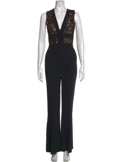 Pre-owned Elie Saab Lace Pattern V-neck Jumpsuit In Black