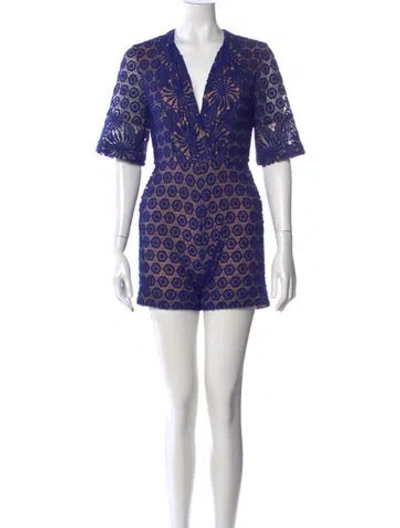 Pre-owned Elie Saab Lace Pattern V-neck Romper In Purple