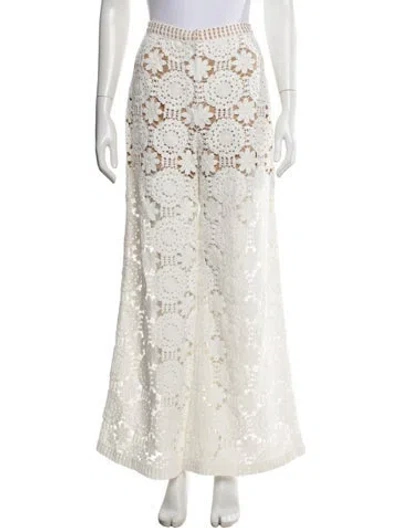 Pre-owned Elie Saab Lace Pattern Wide Leg Pants In Neutrals