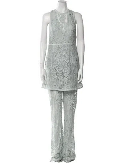Pre-owned Elie Saab Lace Printed Jumpsuit In Blue