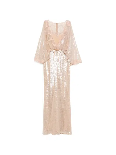 Elie Saab Lace Sequin Maxi Dress In Neutral