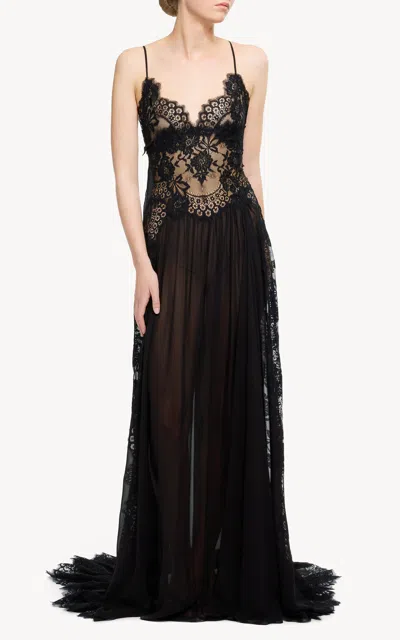 Elie Saab Lace Silk-blend Maxi Dress In Black