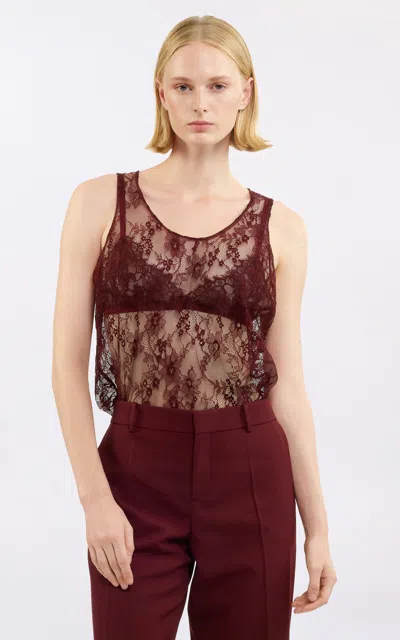Elie Saab Lace Tank Top In Burgundy