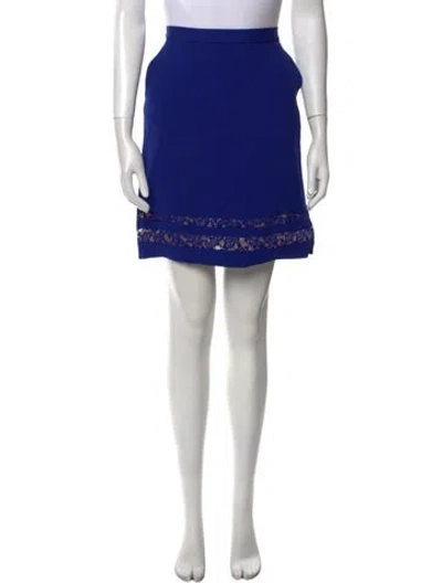 Pre-owned Elie Saab Lace Trim Embellishment Mini Skirt In Blue