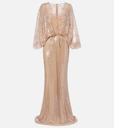 Elie Saab Lace-trimmed Sequined Mesh Gown In Neutral