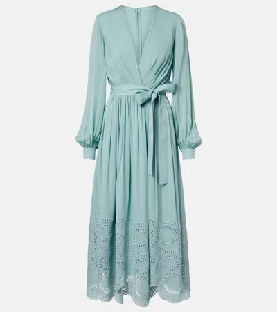 Elie Saab Lace-trimmed Silk-blend Midi Dress In Blue