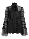 Elie Saab Lace-trimmed Tulle Blouse In Black