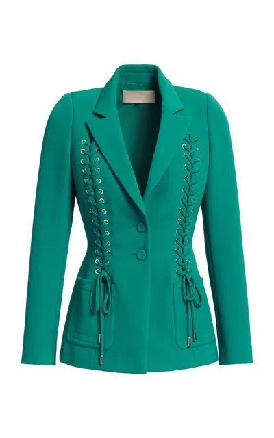 Elie Saab Lace-up Cady Blazer In Green