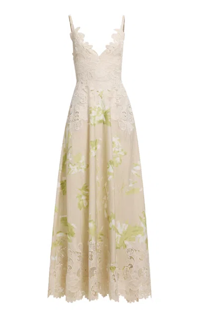 Elie Saab Lace-bodice Floral Maxi Dress In Pink