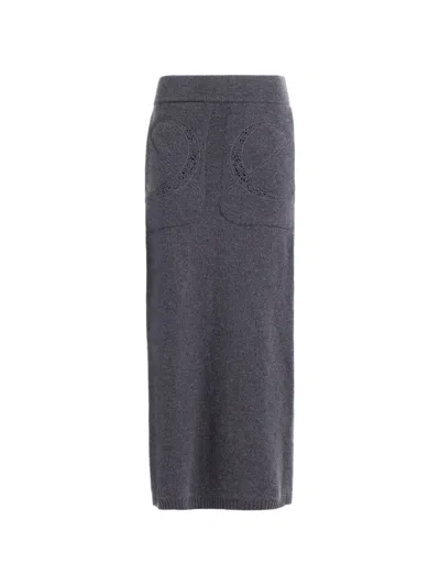 Elie Saab Lace-detail Knit Midi Skirt In Gray